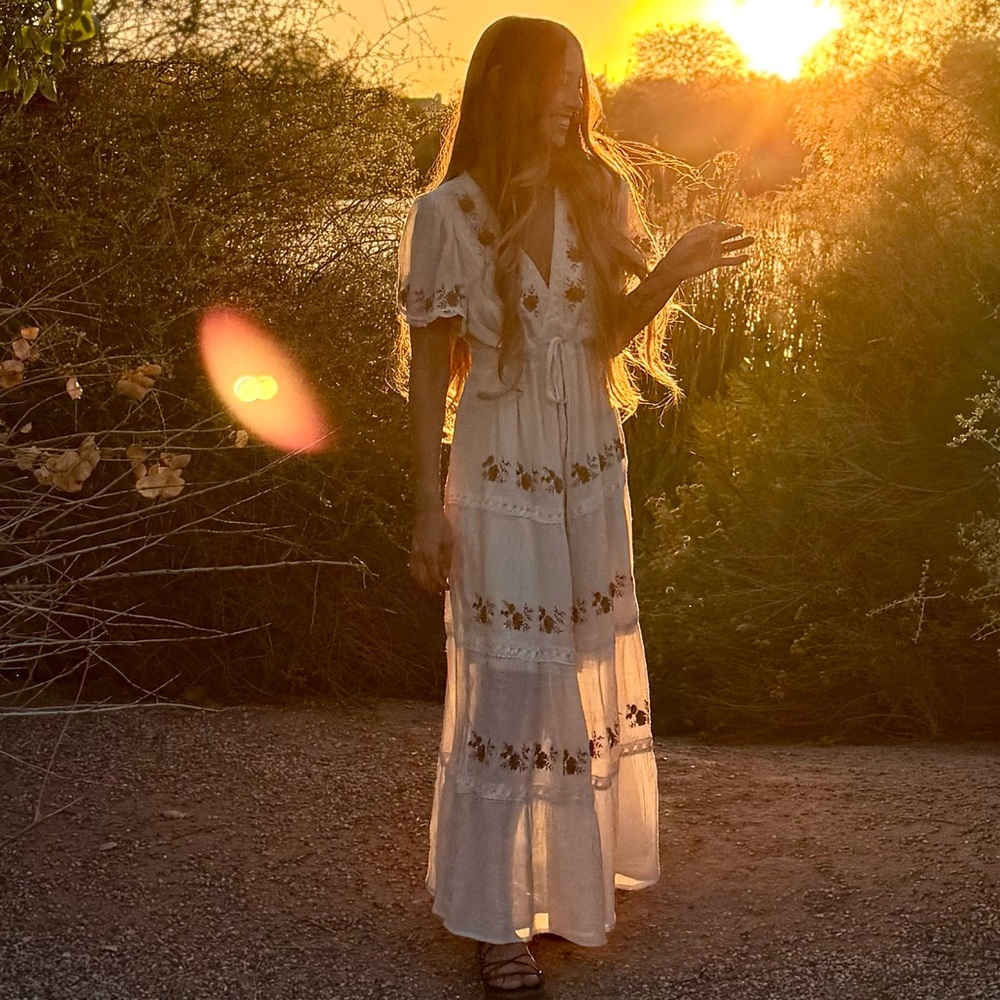 Baevely Bohemian Floral Neutral Tiered Maxi Dress